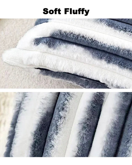 Anqianny Double-Sided Faux Fur Cushion Cover - Fuzzy Striped Decorative Pillow