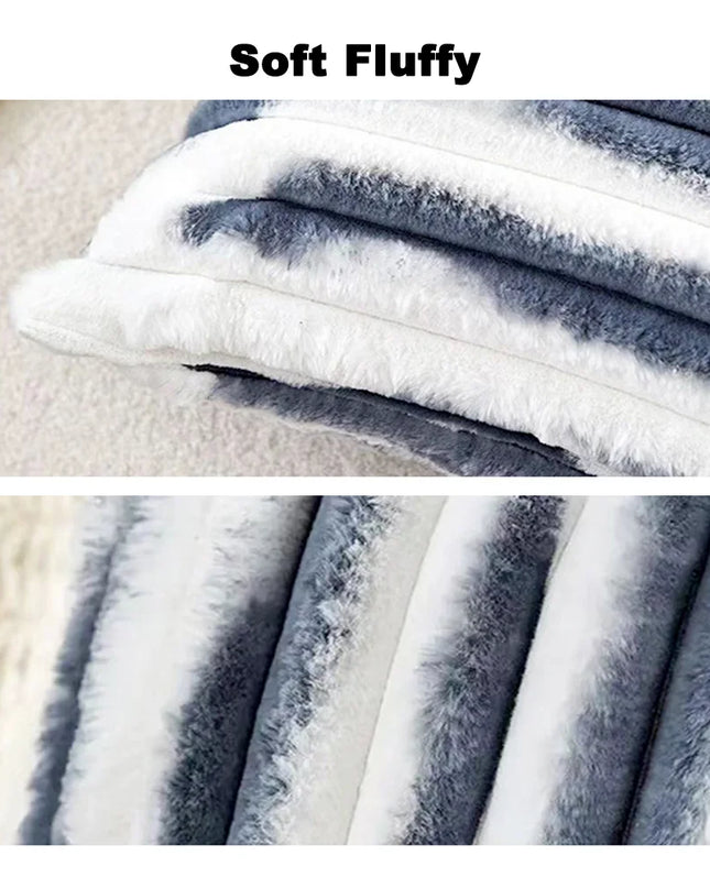Anqianny Double-Sided Faux Fur Cushion Cover - Fuzzy Striped Decorative Pillow
