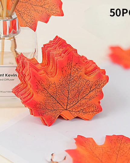50-200Pcs Artificial Maple Leaves - Silk Decor for Weddings & Parties