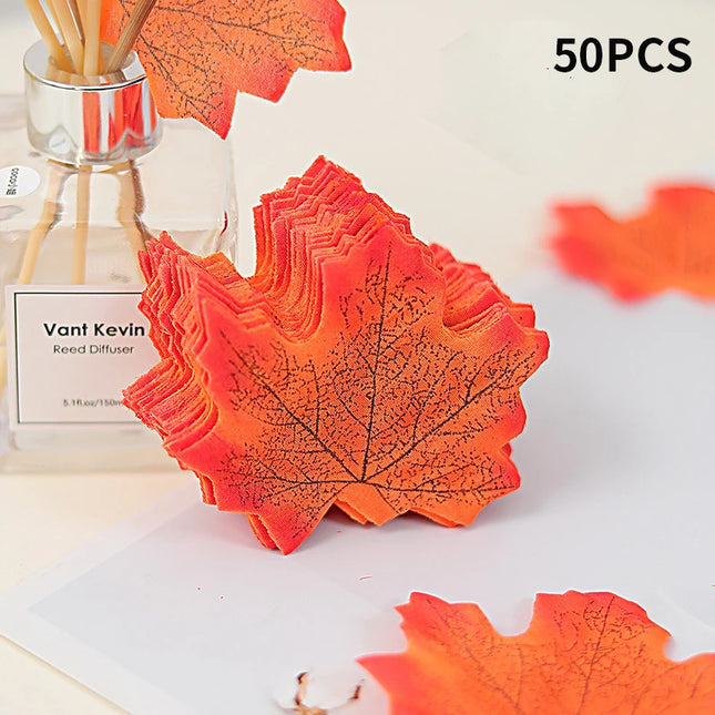 50-200Pcs Artificial Maple Leaves - Silk Decor for Weddings & Parties