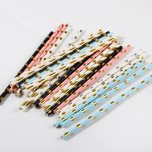 25/50pcs Gold/Silver Foil Disposable Paper Straws for Parties & Events