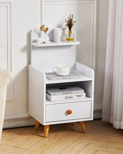 Modern White Wooden Nightstand - Shelf & Drawer for Bedroom