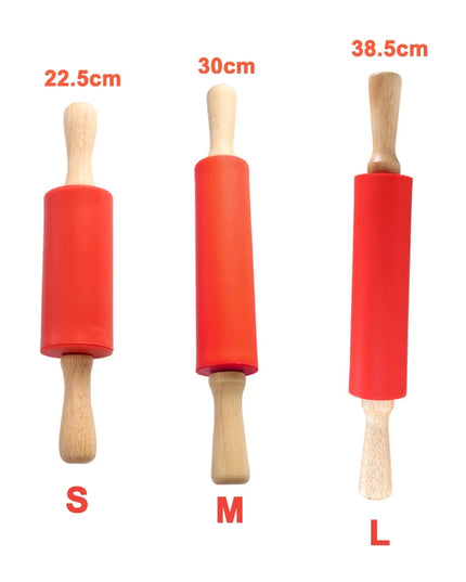 Non-Stick Silicone Rolling Pin with Wooden Handle for Baking Pastry