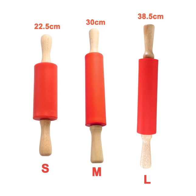 Non-Stick Silicone Rolling Pin with Wooden Handle for Baking Pastry