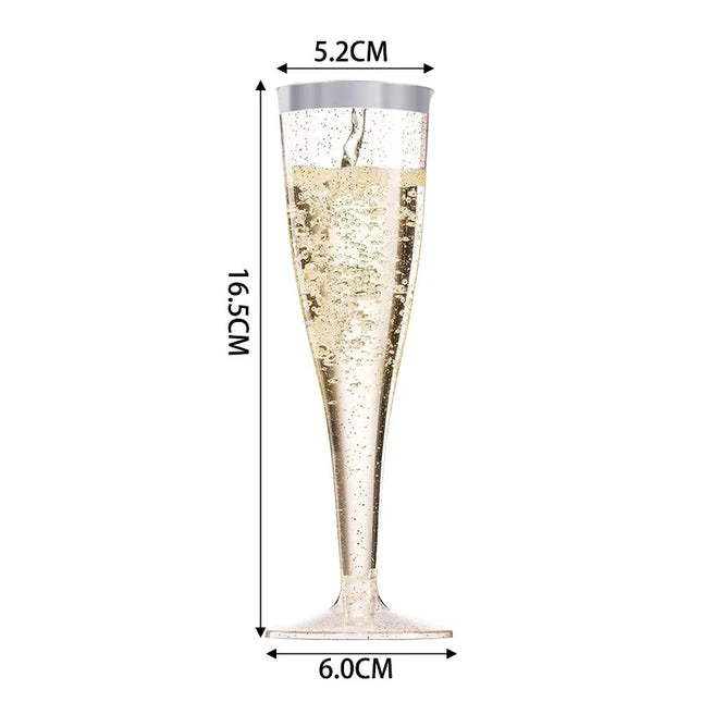 25/50Pcs Clear Champagne Flutes 5oz, Plastic Glitter Champagne Flutes