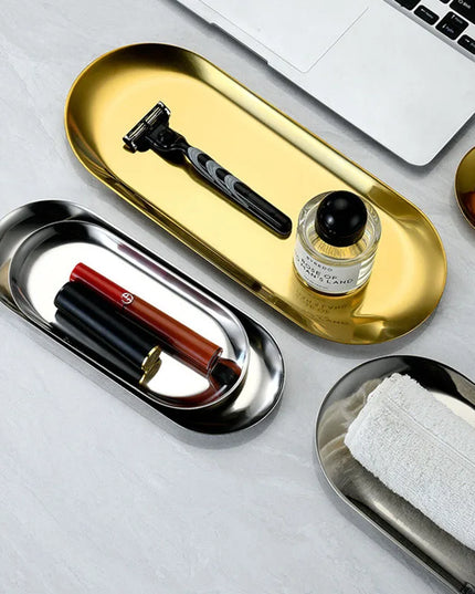 Oval Stainless Steel Gold Dining Plate - Perfect for Cakes & Snacks