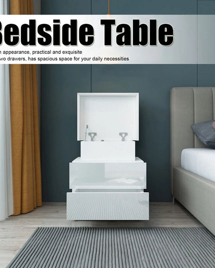 Modern RGB Light Bedside Table - Large Capacity 2 Drawer Nightstand