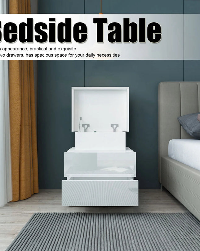 Modern RGB Light Bedside Table - Large Capacity 2 Drawer Nightstand