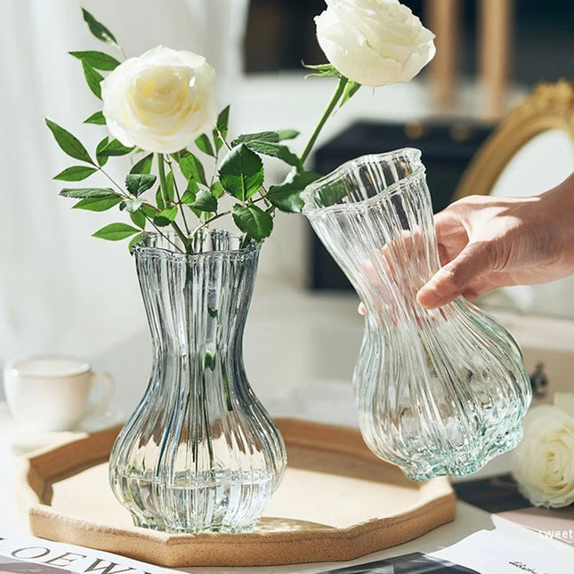 Glass Transparent Flower Vase Retro Hydroponics Plants Pot Clear Flower Container Flowers Arrangement Bottle Table Decoration
