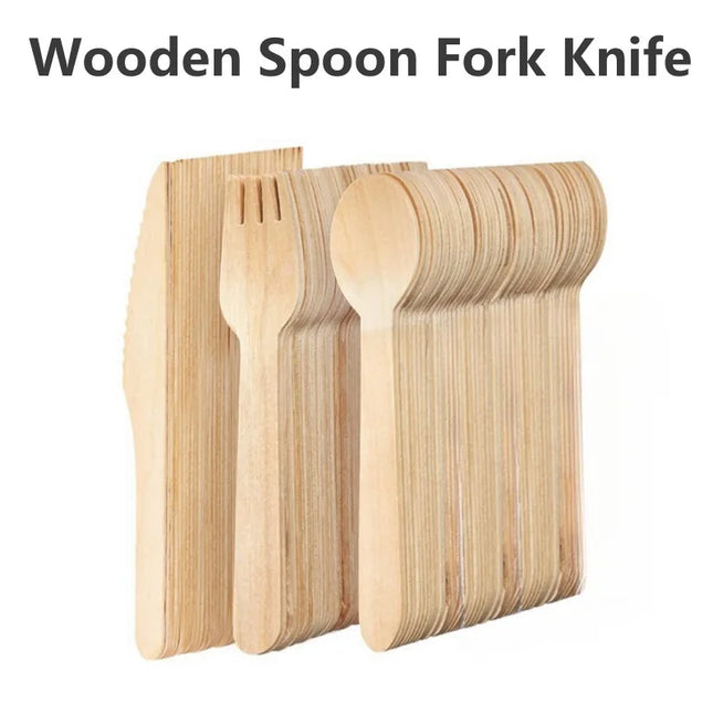 50Pcs Disposable Wooden Cutlery