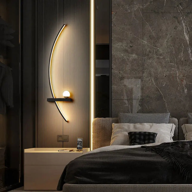 Modern Black Gold Wall Lamp - Minimalist Luxury Lighting for Living Room
