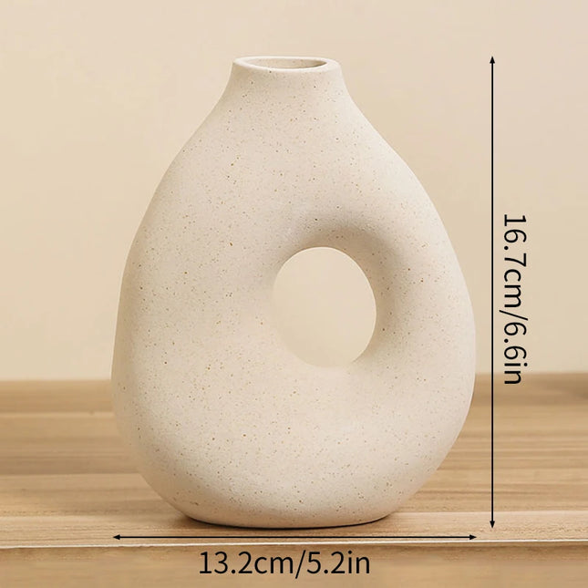 Nordic Ceramic Vase - Circular Hollow Donut Style for Home Decor