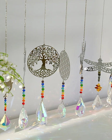 Crystal SunCatcher Prisms Hanging Rainbow Chaser Window Wind Chime Tree of Life Car Art Hanging Pendant Home Garden Decoration