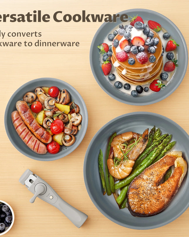 Non-Stick Frying Pan Set - 20/24/28 cm Removable Handles, Induction Compatible