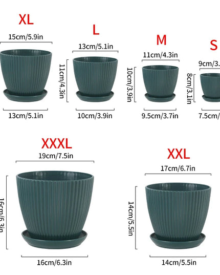 Plastic Flower Pot Succulent Plant Pot with Tray Green Dill Round Double Layer Small Flowerpot Home Office Desktop Decoration