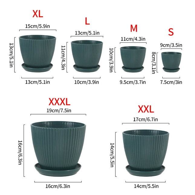 Plastic Flower Pot Succulent Plant Pot with Tray Green Dill Round Double Layer Small Flowerpot Home Office Desktop Decoration