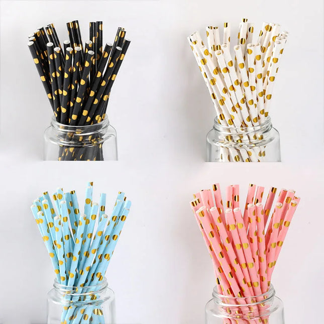 25/50pcs Gold/Silver Foil Disposable Paper Straws for Parties & Events