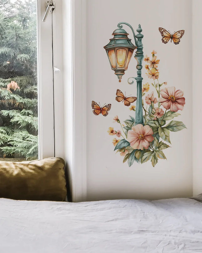 Creative Retro Streetlight Flowers Wall Stickers for Home Decor