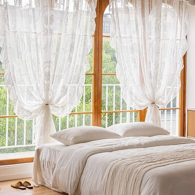 Retro Lace Gauze Curtain - Romantic Ruffle Edge Sheer for Living Room