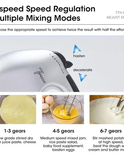 Handheld Electric Egg Beater - 7-Speed Mixer for Baking and Cooking