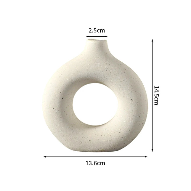 Nordic Ceramic Vase - Circular Hollow Donut Style for Home Decor