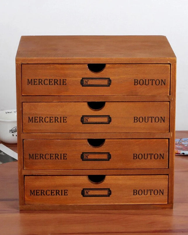 Modishion Retro Solid Wood 4 Drawer Storage Box for Jewelry & Cosmetics