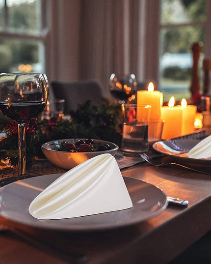 12pcs Satin Cocktail Napkins - 30x30cm Hemstitched Table Decor
