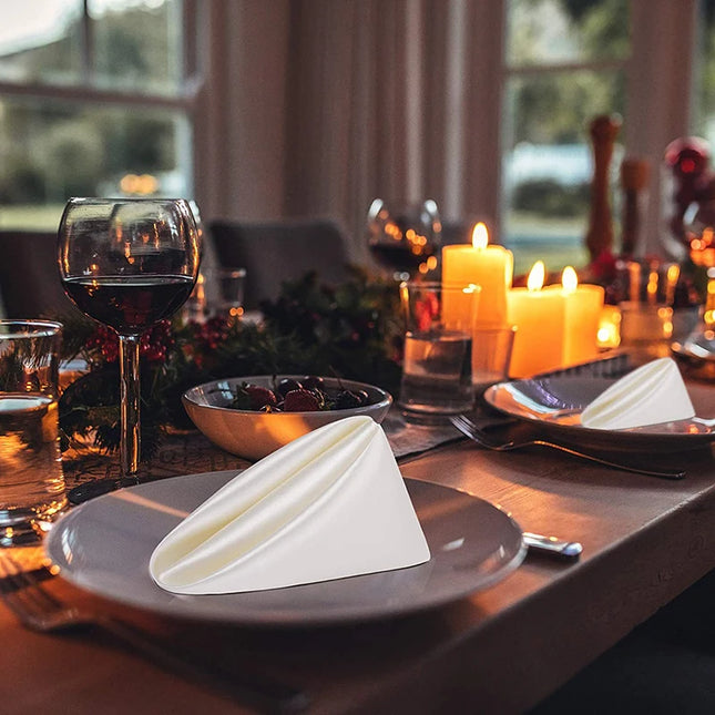 12pcs Satin Cocktail Napkins - 30x30cm Hemstitched Table Decor